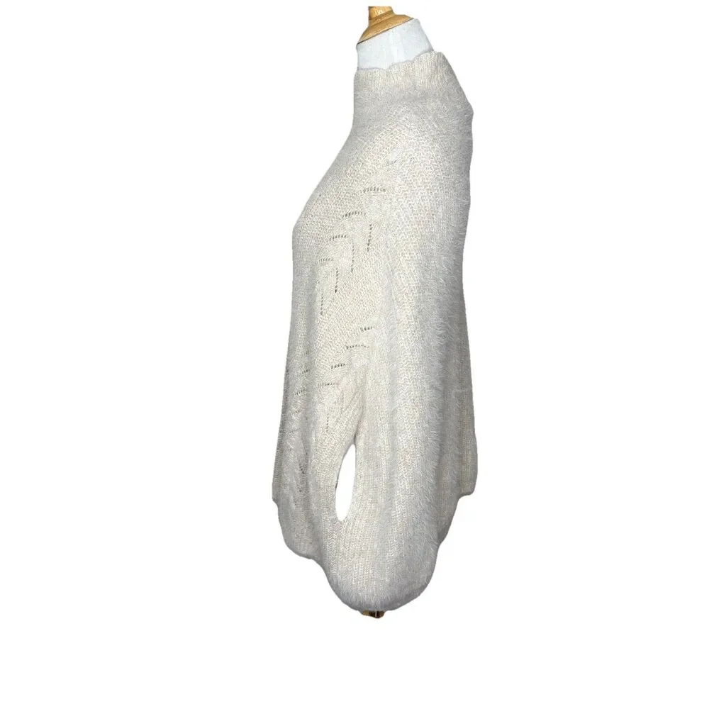 Anthropologie Akemi & Kin Eyelash Turtleneck One Size Biege Cable Knit Poncho